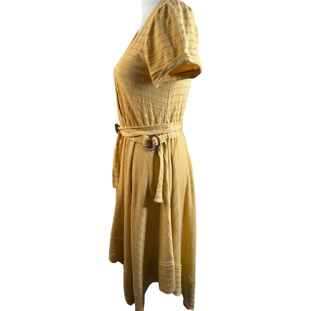 Free People Women's Yellow Textured Belted Handkerchief Hem Midi Dress Small - Picture 4 of 7
